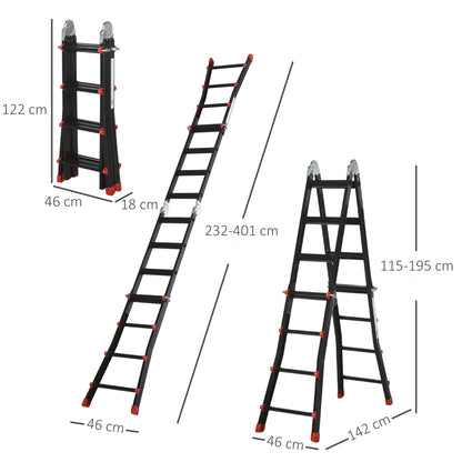 Telescopic Ladder Folding Ladder, 4m Aluminum Leiter Slip-proof Aluleier A-frame Telescopic Extension Ladder up to 150 kg load capacity