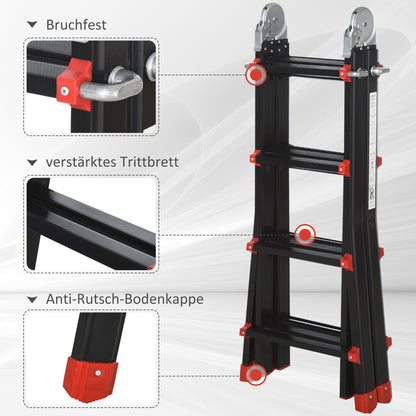 Telescopic Ladder Folding Ladder, 4m Aluminum Leiter Slip-proof Aluleier A-frame Telescopic Extension Ladder up to 150 kg load capacity
