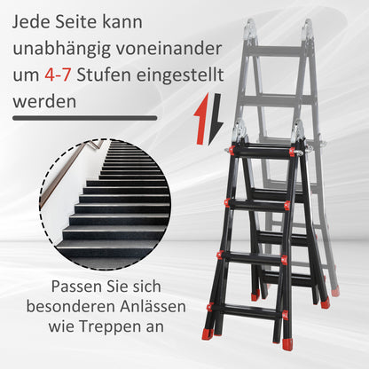 Telescopic Ladder Folding Ladder, 4m Aluminum Leiter Slip-proof Aluleier A-frame Telescopic Extension Ladder up to 150 kg load capacity