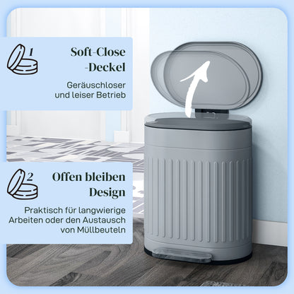 20L Step Trash Can with Lid and Foot Pedal, Removable Inner Bucket, Soft-Close, Gray (36.5 × 31.2 × 45 cm / 14.4 × 12.3 × 17.7 in)