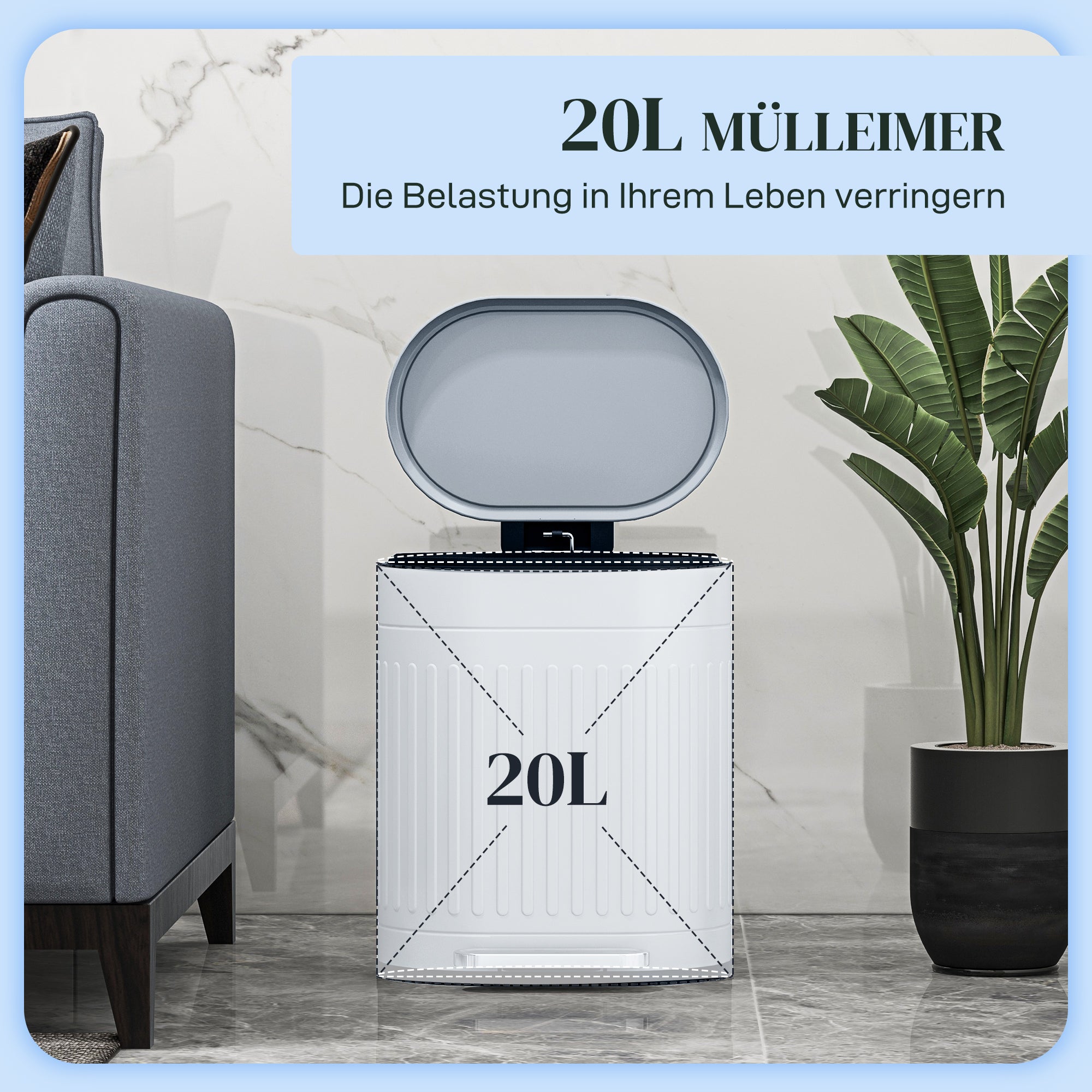 20L Step Trash Can with Lid and Foot Pedal, Removable Inner Bucket, Soft-Close, Gray (36.5 × 31.2 × 45 cm / 14.4 × 12.3 × 17.7 in)