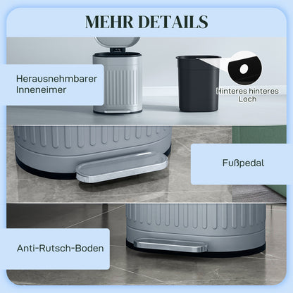 20L Step Trash Can with Lid and Foot Pedal, Removable Inner Bucket, Soft-Close, Gray (36.5 × 31.2 × 45 cm / 14.4 × 12.3 × 17.7 in)