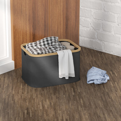 Foldable 36L Laundry Basket Dirty Clothes Hamper with Grooved Handles, Laundry Bin for Bathroom, Bedroom, Laundry Room, Black