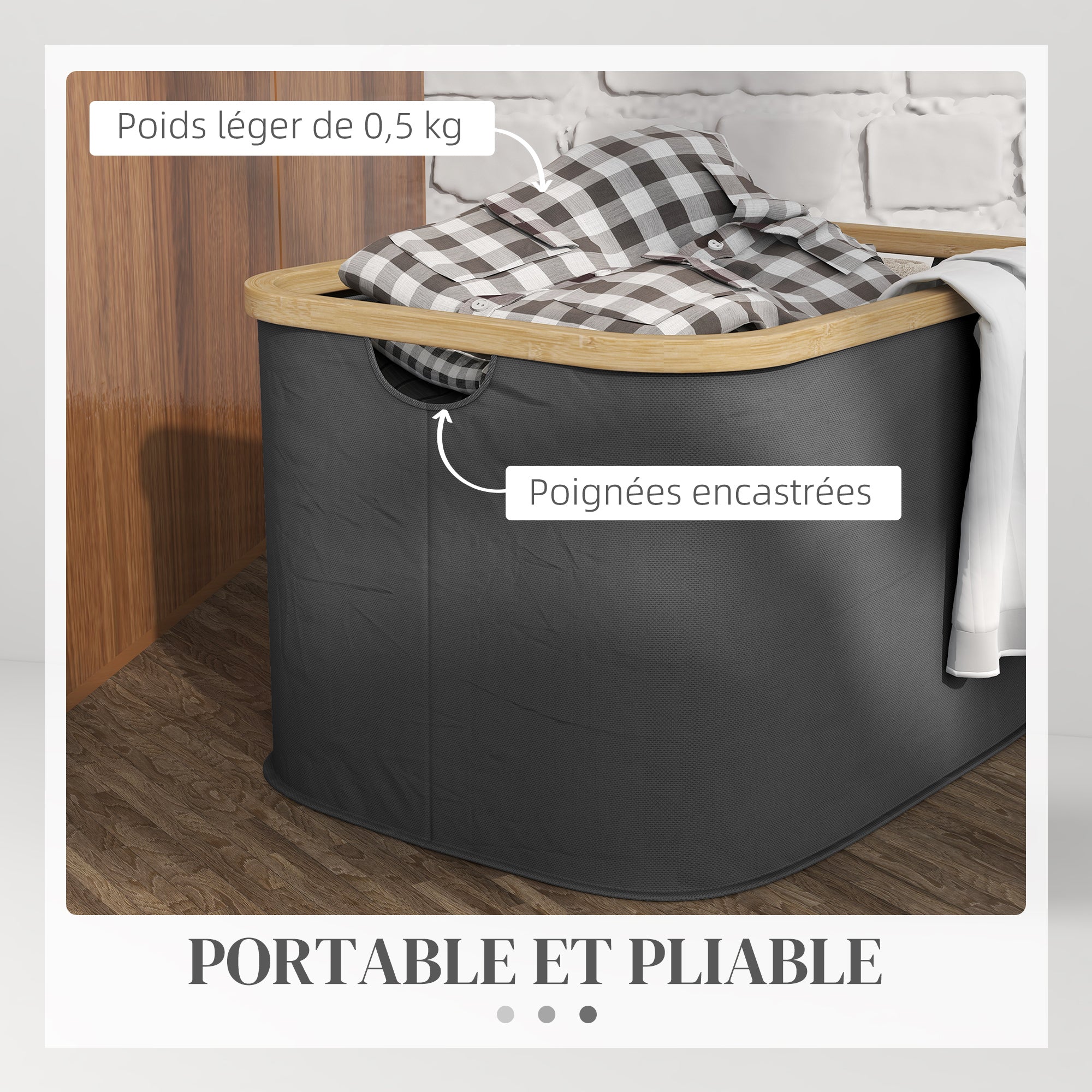 Foldable 36L Laundry Basket Dirty Clothes Hamper with Grooved Handles, Laundry Bin for Bathroom, Bedroom, Laundry Room, Black