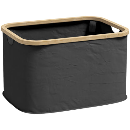 Foldable 36L Laundry Basket Dirty Clothes Hamper with Grooved Handles, Laundry Bin for Bathroom, Bedroom, Laundry Room, Black