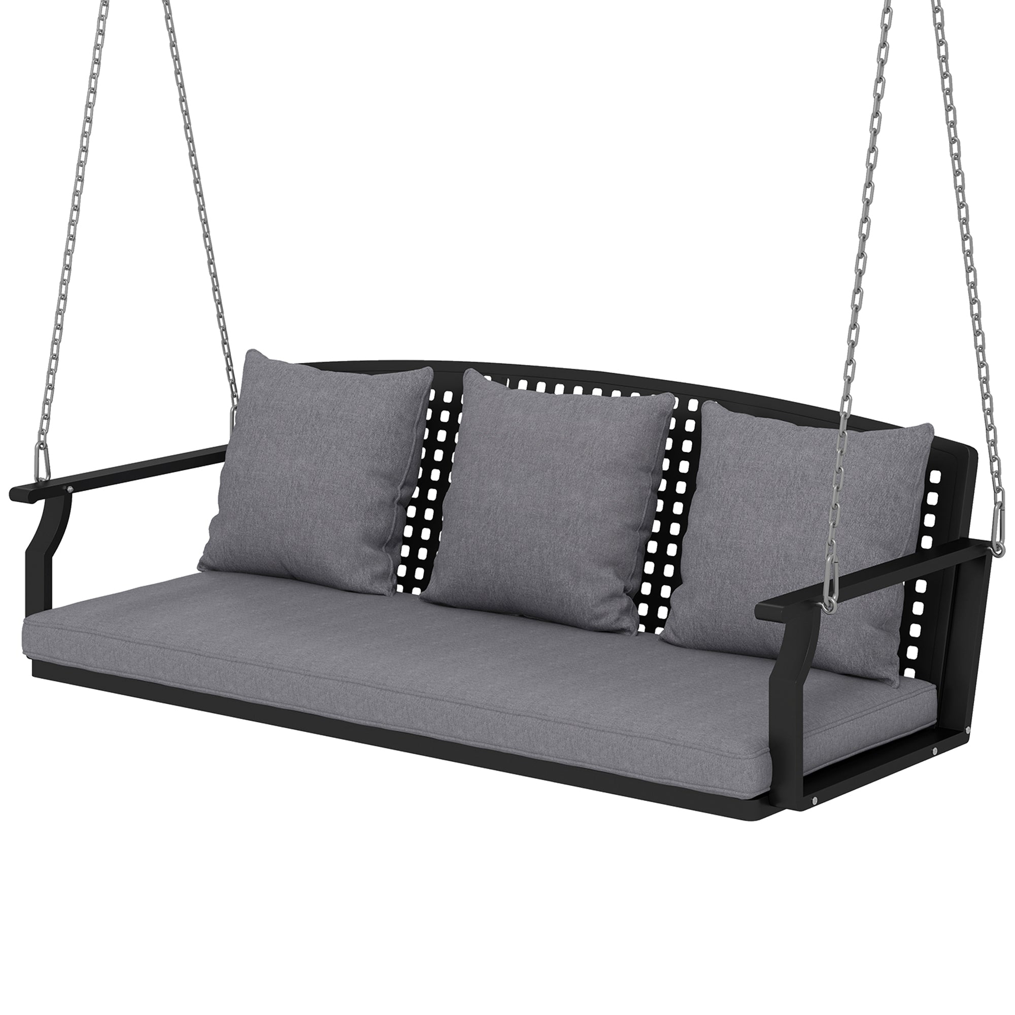 3-Seater Hanging Bench – Steel Porch Swing with 3 Back Cushions, Weather-Resistant, Holds up to 794 lb, Gray (60.6 x 26.0 x 20.1 in)