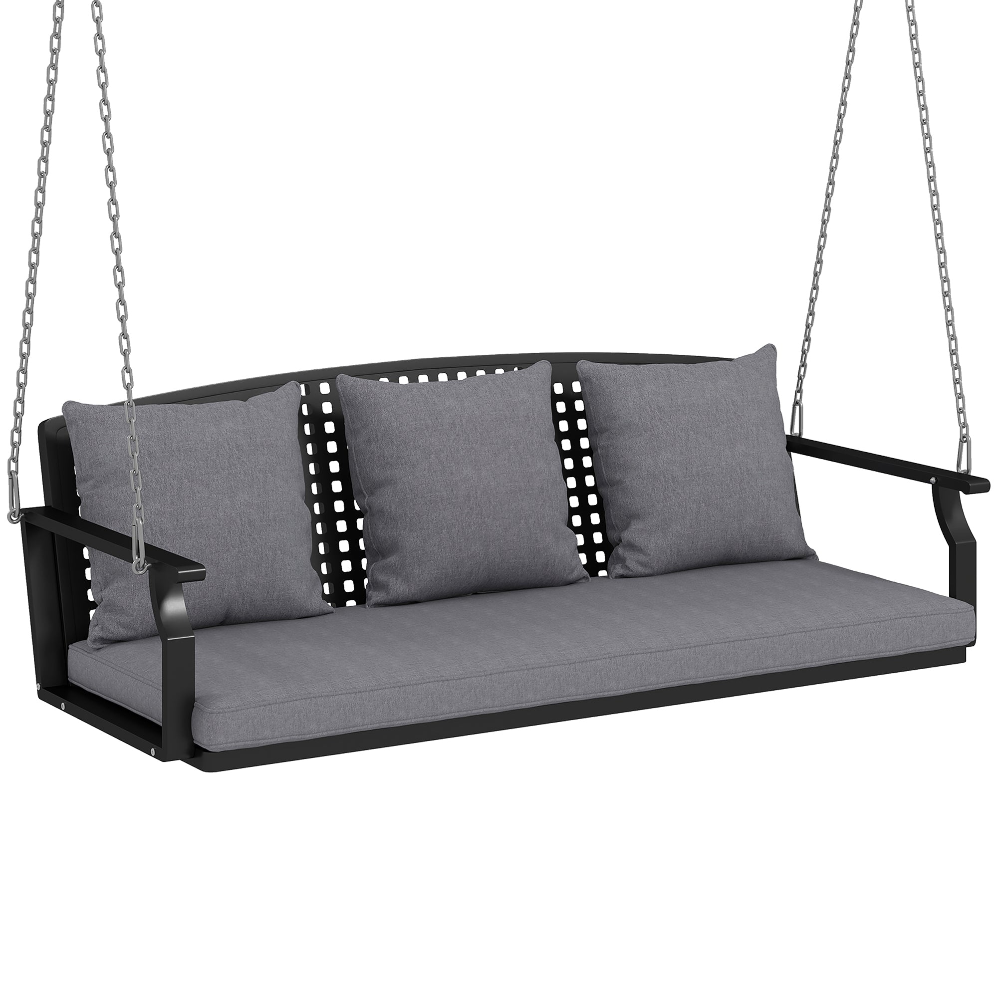 3-Seater Hanging Bench – Steel Porch Swing with 3 Back Cushions, Weather-Resistant, Holds up to 794 lb, Gray (60.6 x 26.0 x 20.1 in)