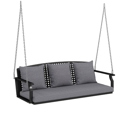 3-Seater Hanging Bench – Steel Porch Swing with 3 Back Cushions, Weather-Resistant, Holds up to 794 lb, Gray (60.6 x 26.0 x 20.1 in)
