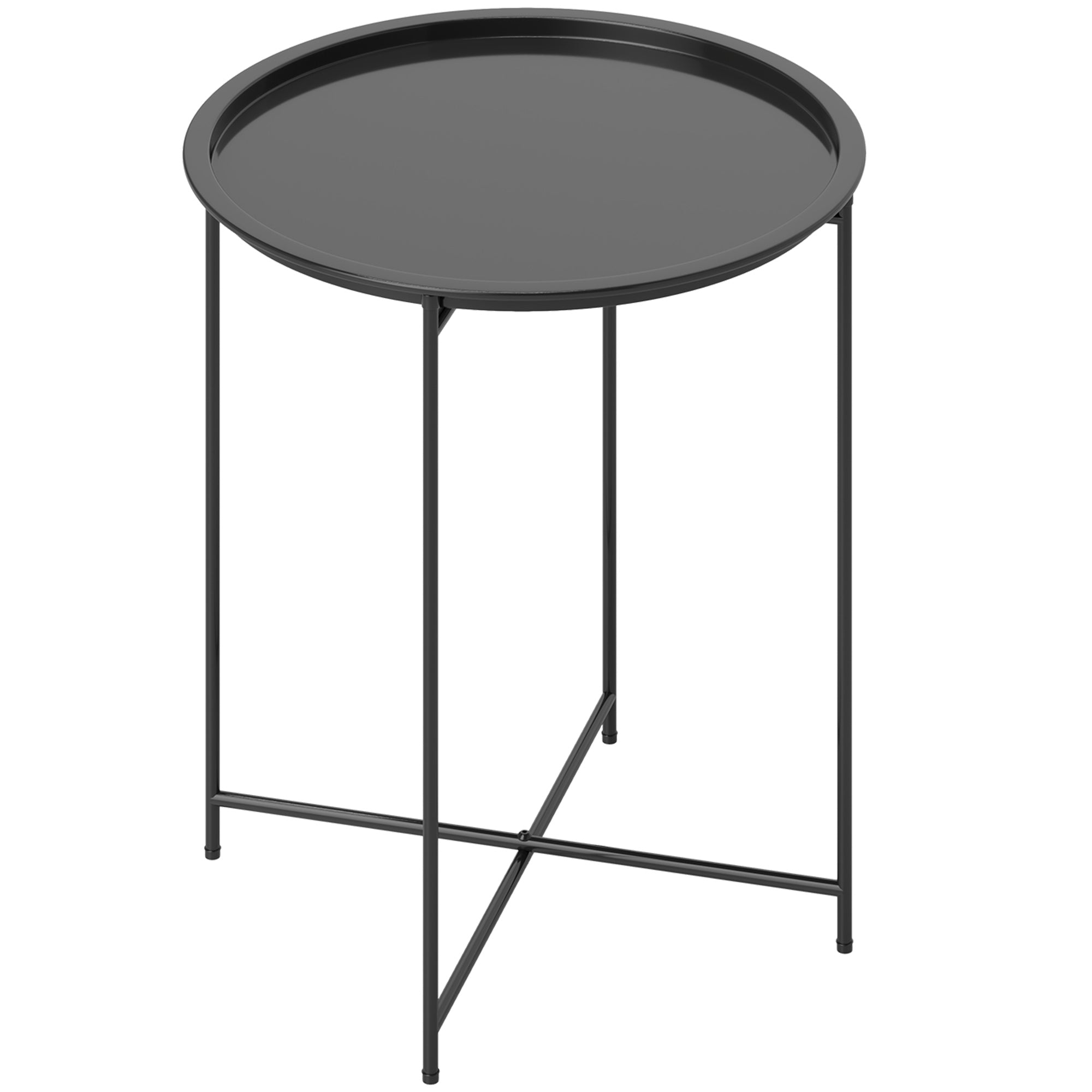 Folding Side Table Garden Table Ø46 x 50 cm Round Weatherproof Balcony Table with Folding Legs Camping Table Folding Table Coffee Table for Living Room Office Outdoor Indoor Black