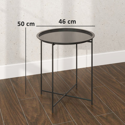 Folding Side Table Garden Table Ø46 x 50 cm Round Weatherproof Balcony Table with Folding Legs Camping Table Folding Table Coffee Table for Living Room Office Outdoor Indoor Black