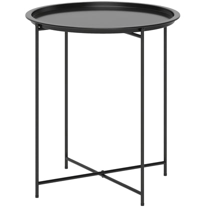 Folding Side Table Garden Table Ø46 x 50 cm Round Weatherproof Balcony Table with Folding Legs Camping Table Folding Table Coffee Table for Living Room Office Outdoor Indoor Black