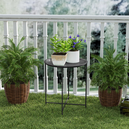 Folding Side Table Garden Table Ø46 x 50 cm Round Weatherproof Balcony Table with Folding Legs Camping Table Folding Table Coffee Table for Living Room Office Outdoor Indoor Black