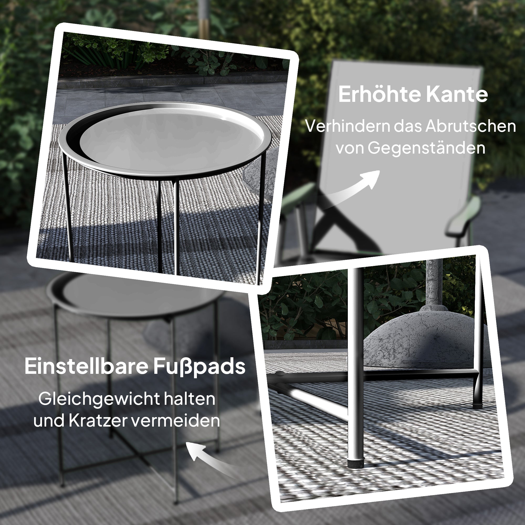 Folding Side Table Garden Table Ø46 x 50 cm Round Weatherproof Balcony Table with Folding Legs Camping Table Folding Table Coffee Table for Living Room Office Outdoor Indoor Black