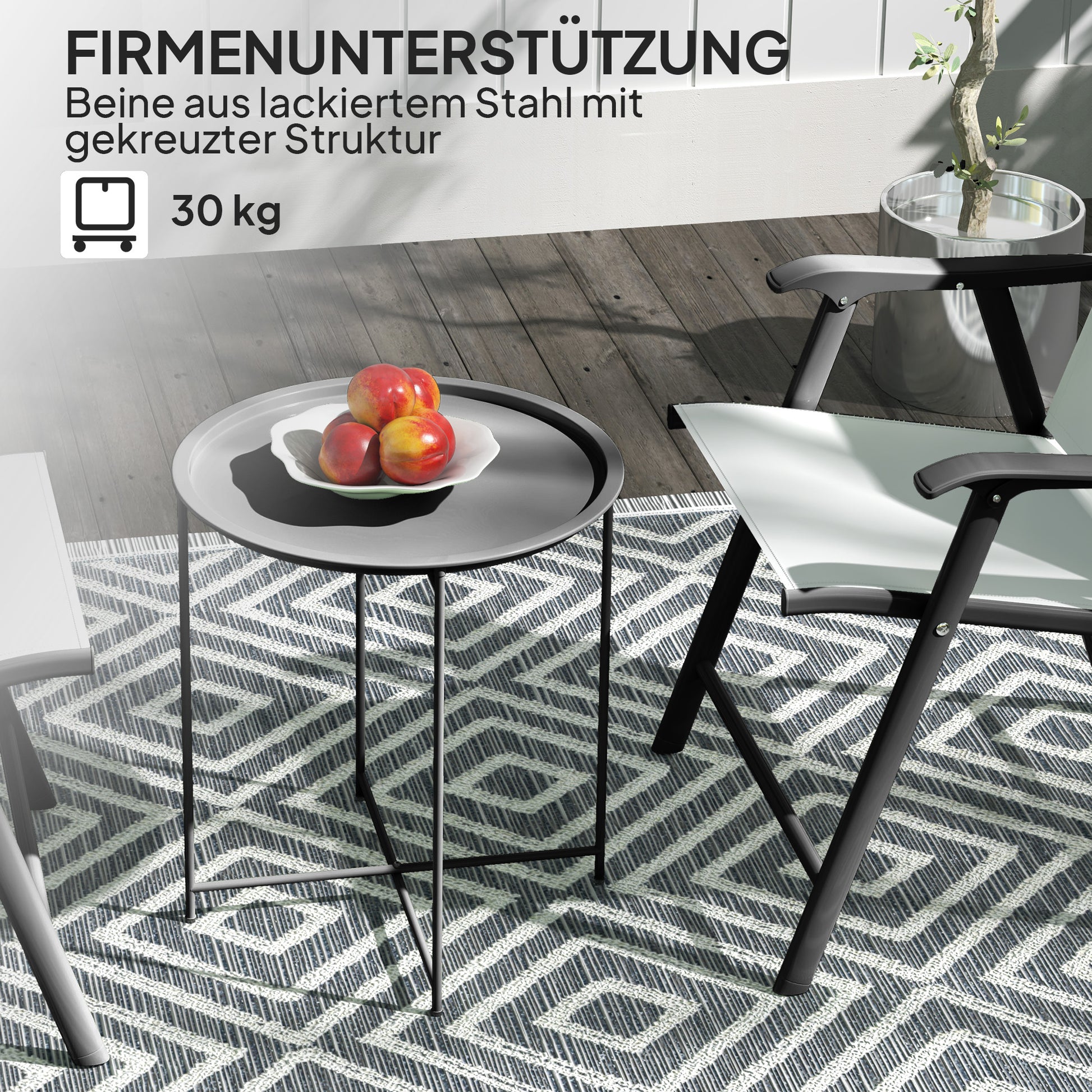 Folding Side Table Garden Table Ø46 x 50 cm Round Weatherproof Balcony Table with Folding Legs Camping Table Folding Table Coffee Table for Living Room Office Outdoor Indoor Black
