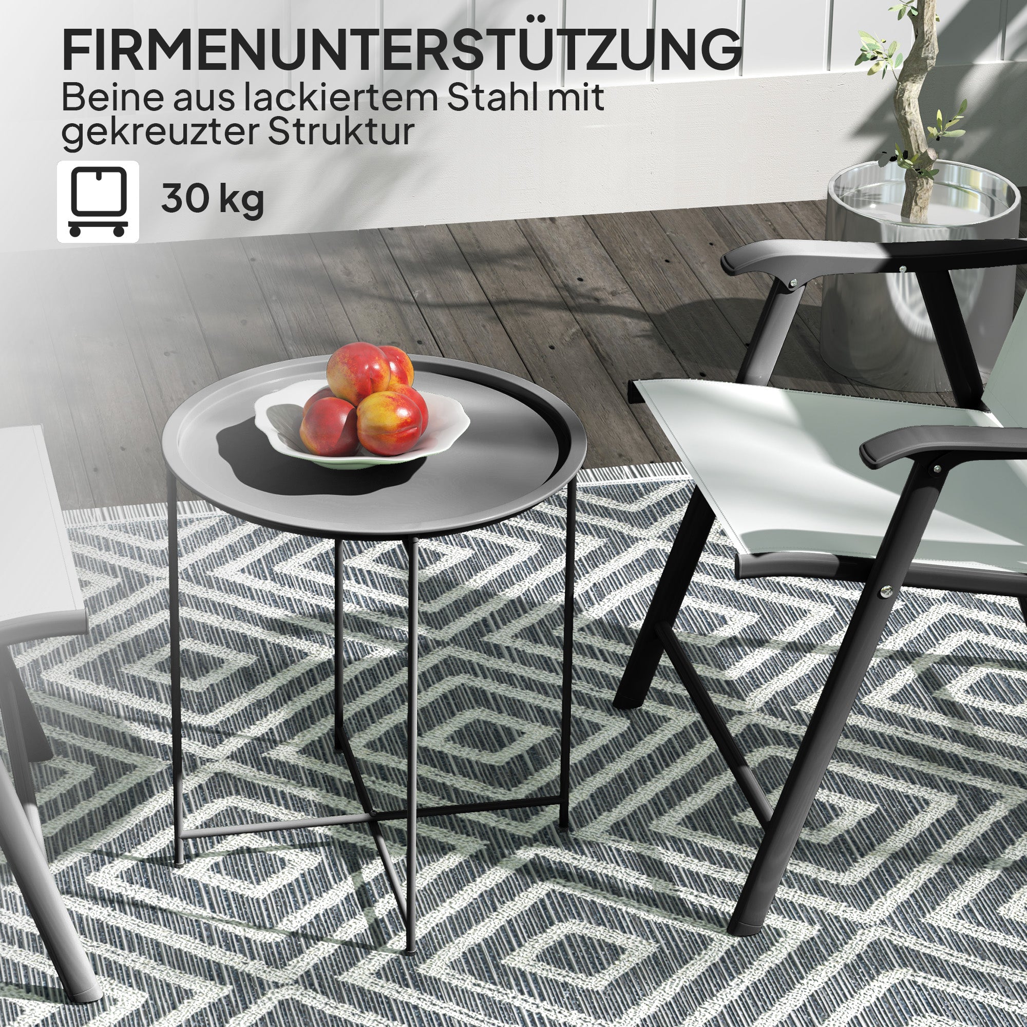 Folding Side Table Garden Table Ø46 x 50 cm Round Weatherproof Balcony Table with Folding Legs Camping Table Folding Table Coffee Table for Living Room Office Outdoor Indoor Black