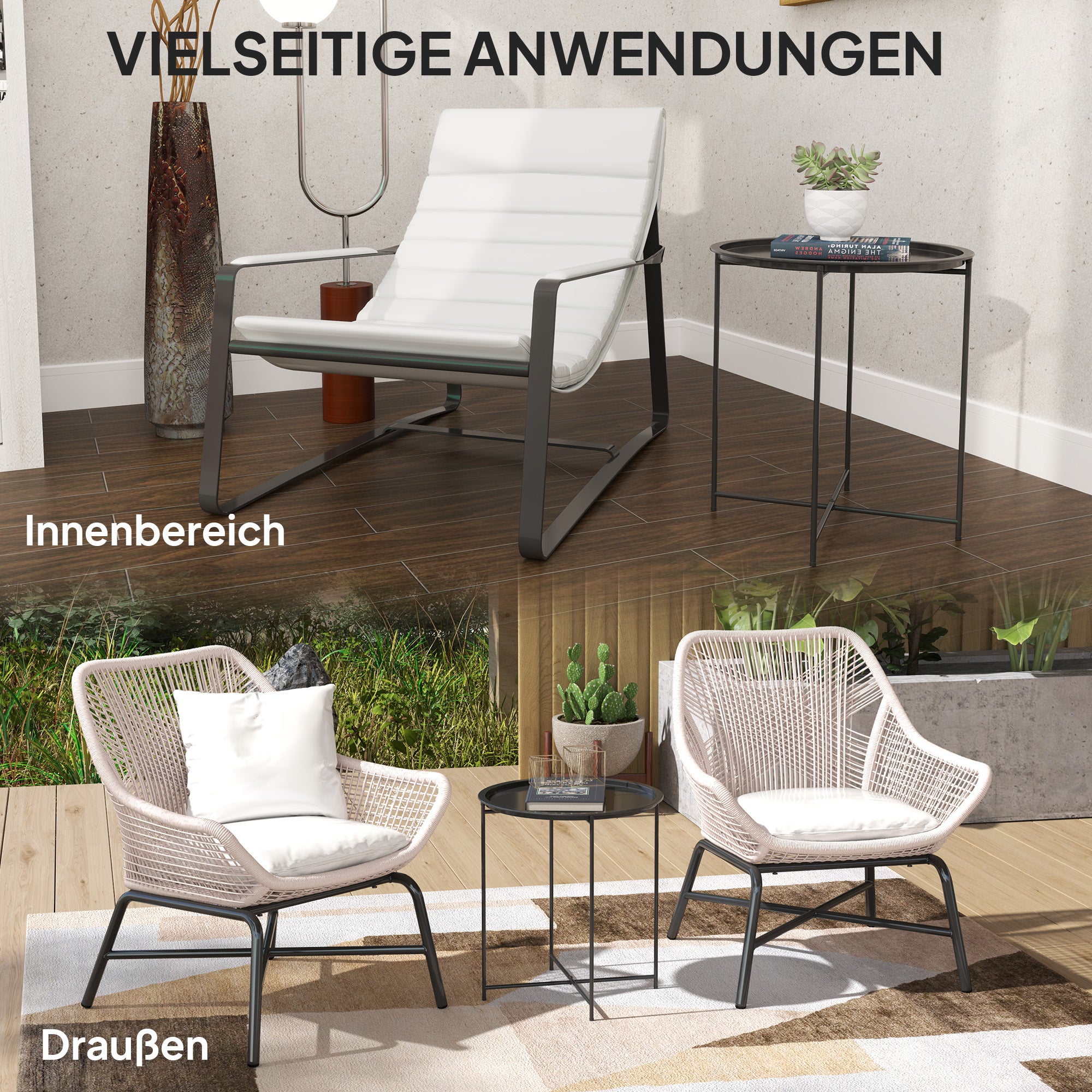 Folding Side Table Garden Table Ø46 x 50 cm Round Weatherproof Balcony Table with Folding Legs Camping Table Folding Table Coffee Table for Living Room Office Outdoor Indoor Black