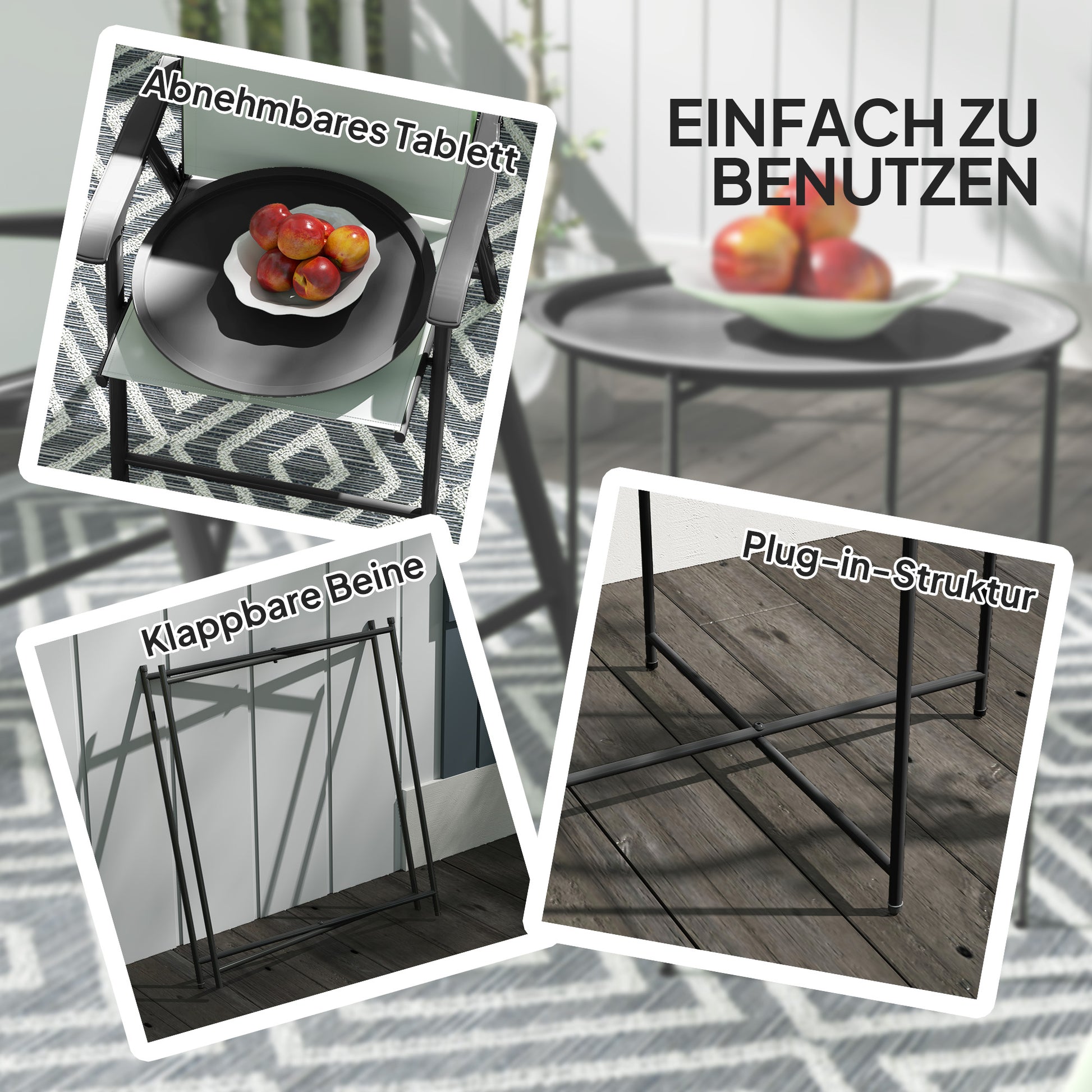 Folding Side Table Garden Table Ø46 x 50 cm Round Weatherproof Balcony Table with Folding Legs Camping Table Folding Table Coffee Table for Living Room Office Outdoor Indoor Black
