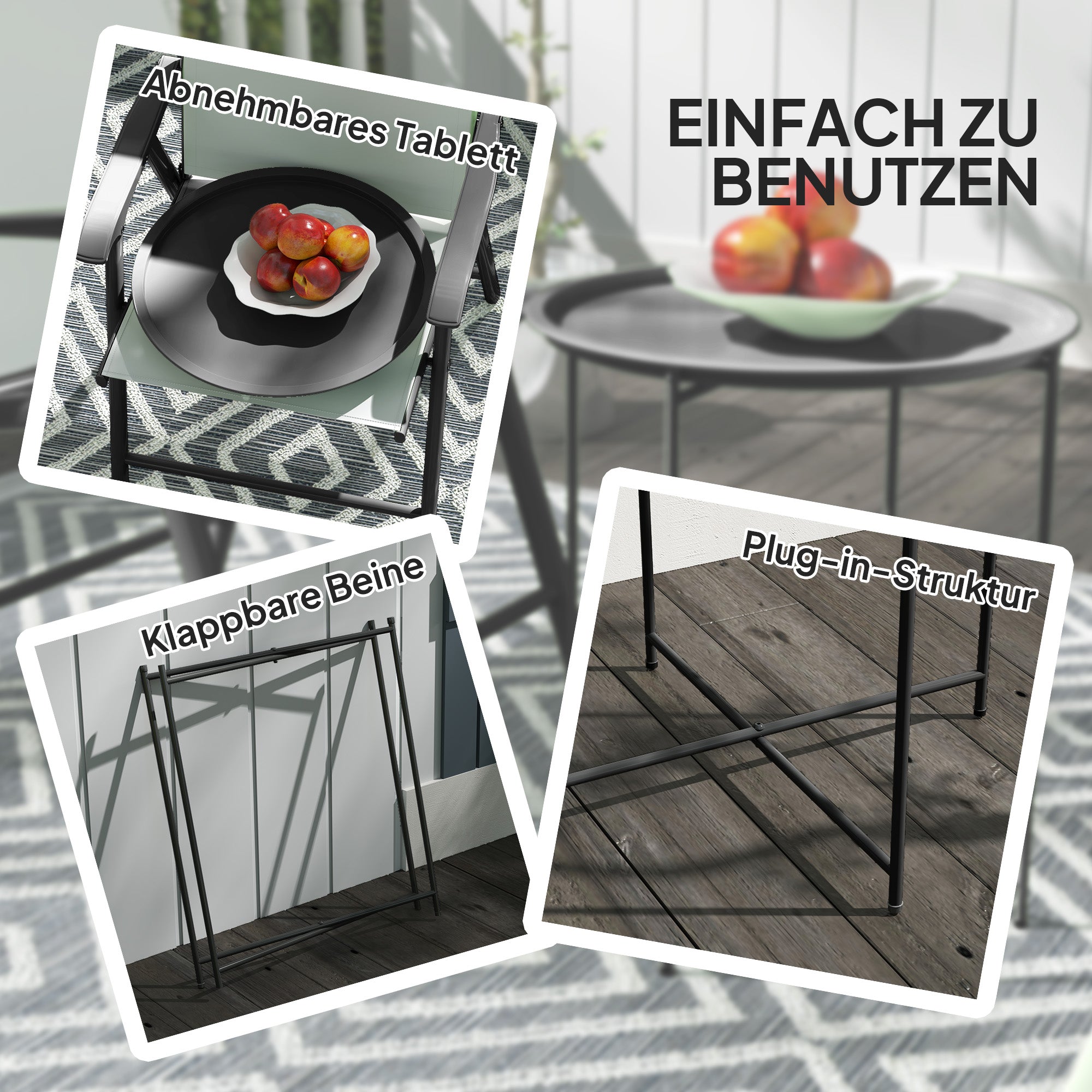 Folding Side Table Garden Table Ø46 x 50 cm Round Weatherproof Balcony Table with Folding Legs Camping Table Folding Table Coffee Table for Living Room Office Outdoor Indoor Black