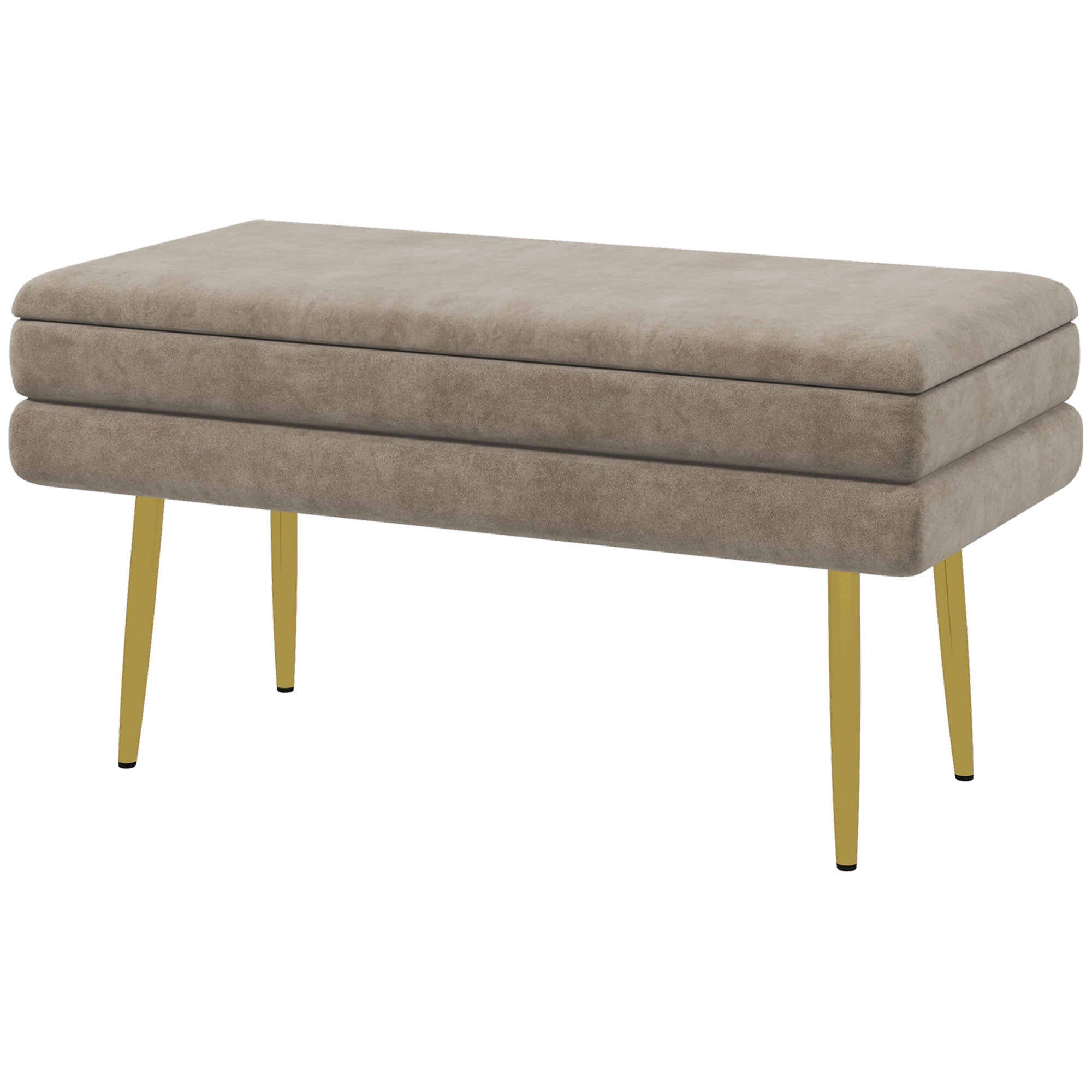 Padded Bench with Storage, Velvet Look, Bed Bench with Steel Legs, Shoe Bench, Storage Bench for Living Room, Bedroom, Beige, 79.5 x 37.5 x 43 cm