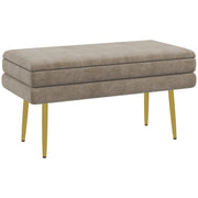 Padded Bench with Storage, Velvet Look, Bed Bench with Steel Legs, Shoe Bench, Storage Bench for Living Room, Bedroom, Beige, 79.5 x 37.5 x 43 cm