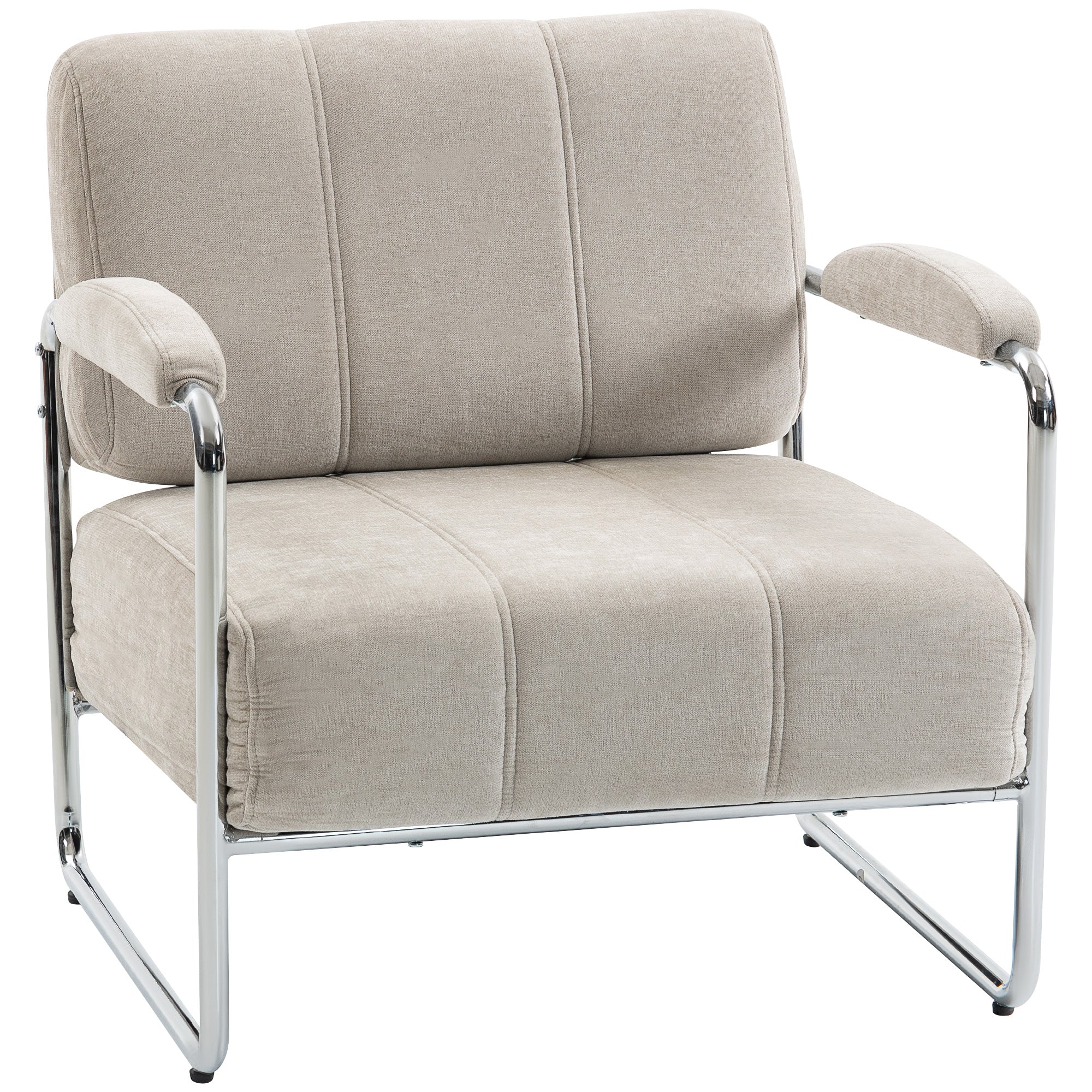Living Room Armchair with Thick Padding, Wide Seat, Double Stitching — Soft Chenille, Easy Assembly, Steel Frame — Beige