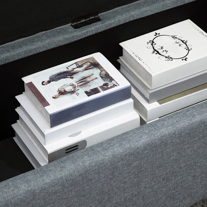 Bench, Upholstered Bench with Storage, Bed Bench with Lid, Linen Look, Chest Bench, Storage Bench for Living Room, Bedroom, Gray, 125 x 49 x 41.5 cm