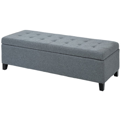 Bench, Upholstered Bench with Storage, Bed Bench with Lid, Linen Look, Chest Bench, Storage Bench for Living Room, Bedroom, Gray, 125 x 49 x 41.5 cm