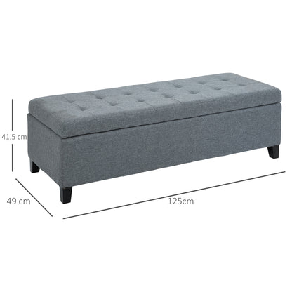 Bench, Upholstered Bench with Storage, Bed Bench with Lid, Linen Look, Chest Bench, Storage Bench for Living Room, Bedroom, Gray, 125 x 49 x 41.5 cm