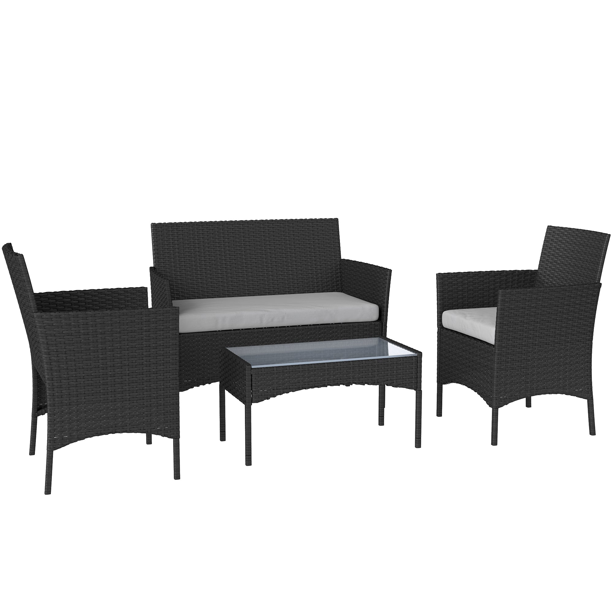 Outdoor Garden Furniture 4-seater, balcony furniture in resin wicker with sofas and tempered glass coffee table, removable cushions included, for patio balcony terrace, gray