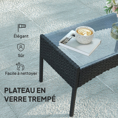 Outdoor Garden Furniture 4-seater, balcony furniture in resin wicker with sofas and tempered glass coffee table, removable cushions included, for patio balcony terrace, gray
