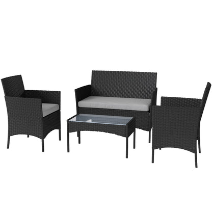 Outdoor Garden Furniture 4-seater, balcony furniture in resin wicker with sofas and tempered glass coffee table, removable cushions included, for patio balcony terrace, gray
