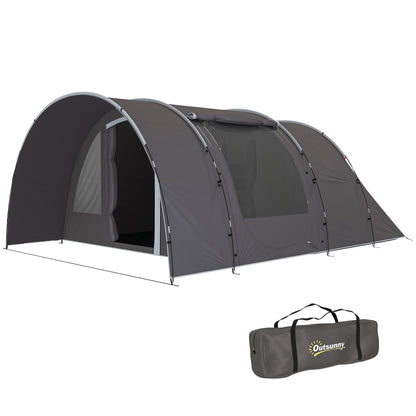 Camping Tent with Porch for 4-6 People, Lightweight Ventilated Waterproof Family Tunnel Tent 5,000mm Easy Setup, Carry Bag and Mat Included, for Hiking Trekking, Gray