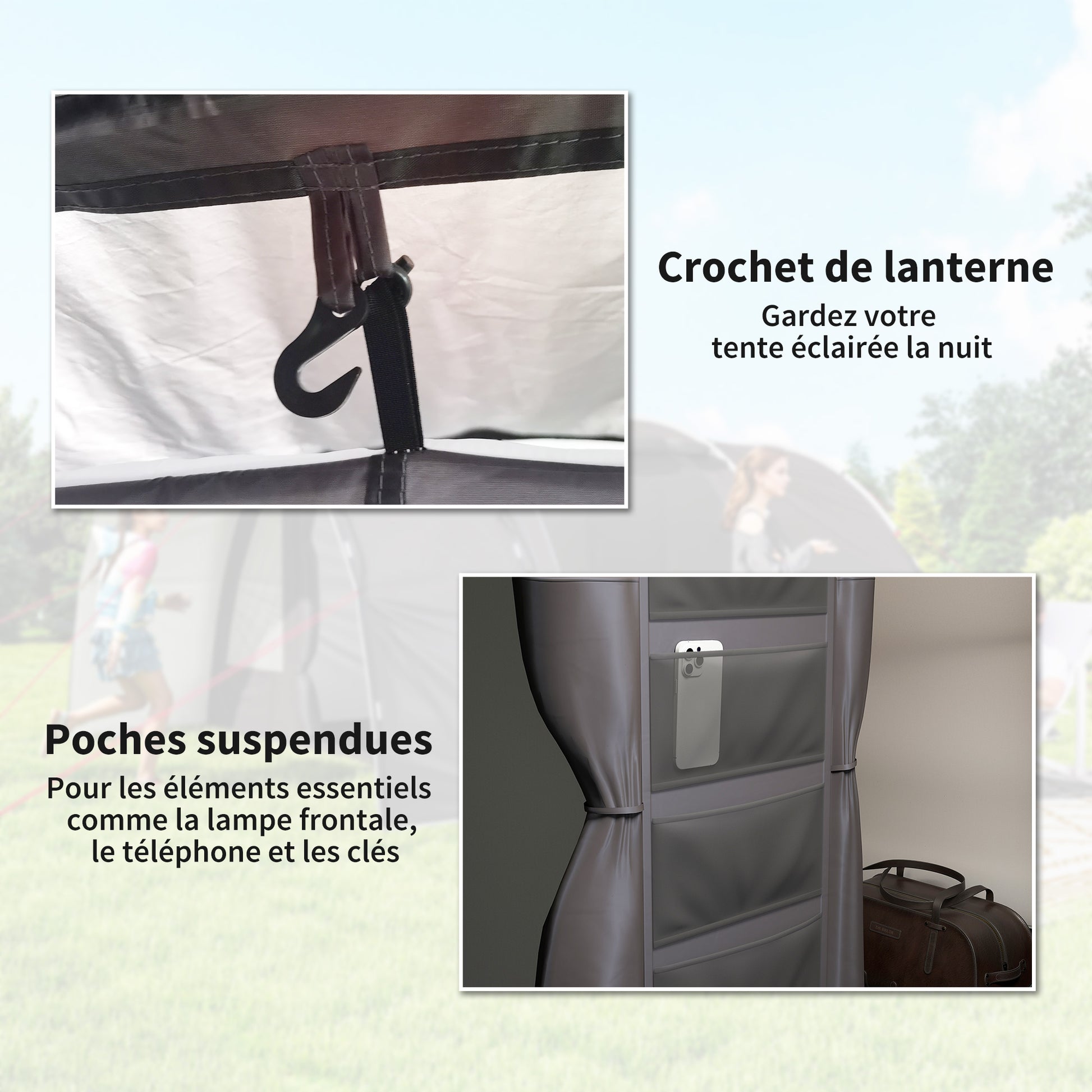 Camping Tent with Porch for 4-6 People, Lightweight Ventilated Waterproof Family Tunnel Tent 5,000mm Easy Setup, Carry Bag and Mat Included, for Hiking Trekking, Gray