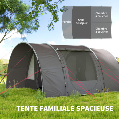 Camping Tent with Porch for 4-6 People, Lightweight Ventilated Waterproof Family Tunnel Tent 5,000mm Easy Setup, Carry Bag and Mat Included, for Hiking Trekking, Gray