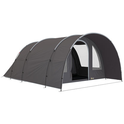 Camping Tent with Porch for 4-6 People, Lightweight Ventilated Waterproof Family Tunnel Tent 5,000mm Easy Setup, Carry Bag and Mat Included, for Hiking Trekking, Gray