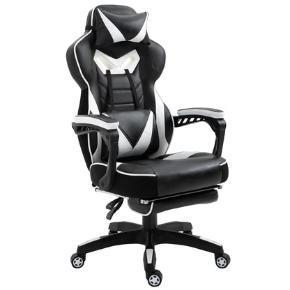 Ergonomic Gaming Chair Office Desk Chair Height Adjustable Reclining Backrest with Footrest Headrest Lumbar Pillow Wheels 65x70x118.5-128.5 cm White