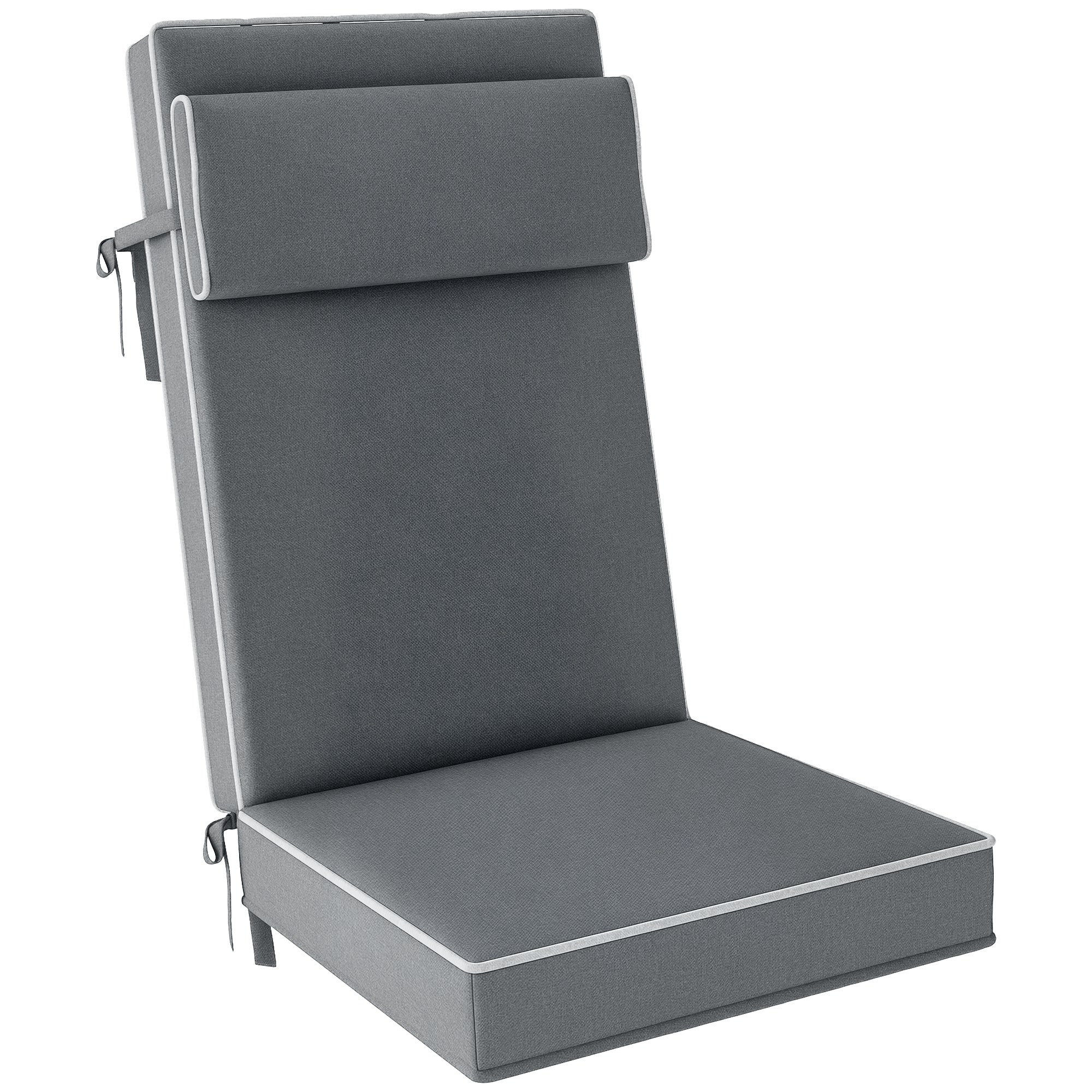 Seat Cushion 120 x 47 x 9.5 cm Water-Repellent Chair Cushion with Straps, Headrest, UPF50+ Outdoor Indoor Seat Pad, Seat Pillow for Folding Chair, Dining Chair, Dark Gray