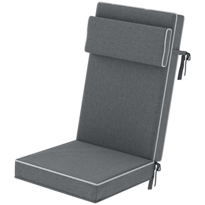 Seat Cushion 120 x 47 x 9.5 cm Water-Repellent Chair Cushion with Straps, Headrest, UPF50+ Outdoor Indoor Seat Pad, Seat Pillow for Folding Chair, Dining Chair, Dark Gray