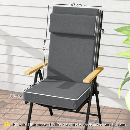 Seat Cushion 120 x 47 x 9.5 cm Water-Repellent Chair Cushion with Straps, Headrest, UPF50+ Outdoor Indoor Seat Pad, Seat Pillow for Folding Chair, Dining Chair, Dark Gray