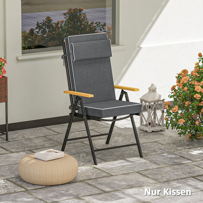 Seat Cushion 120 x 47 x 9.5 cm Water-Repellent Chair Cushion with Straps, Headrest, UPF50+ Outdoor Indoor Seat Pad, Seat Pillow for Folding Chair, Dining Chair, Dark Gray