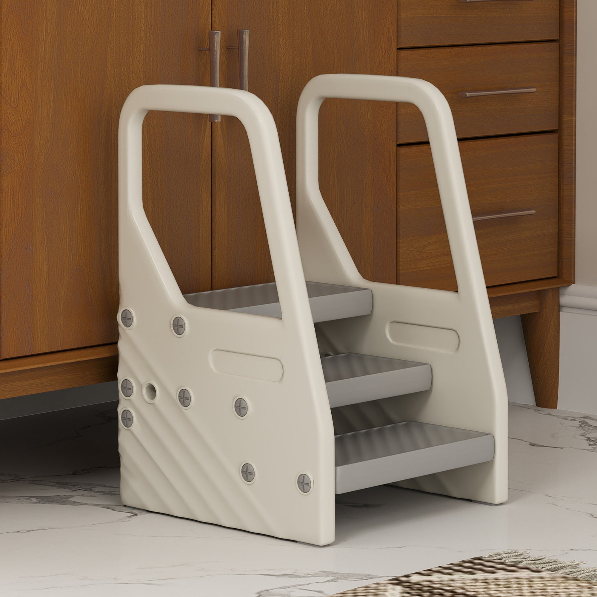 Step Stool with 3 Steps, Children's Stool Height Adjustable for Bathroom, Step Stool with Anti-Slip, Step Stool for Kids 2-5 Years, up to 30 kg Capacity, for Bathroom, Kitchen, Nursery, Gray