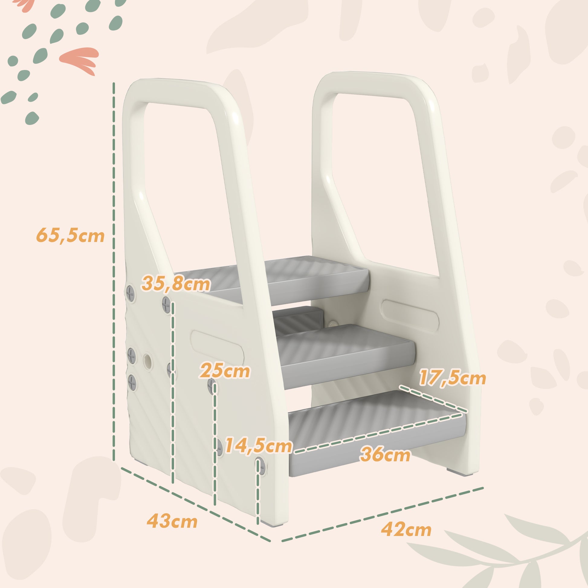 Step Stool with 3 Steps, Children's Stool Height Adjustable for Bathroom, Step Stool with Anti-Slip, Step Stool for Kids 2-5 Years, up to 30 kg Capacity, for Bathroom, Kitchen, Nursery, Gray