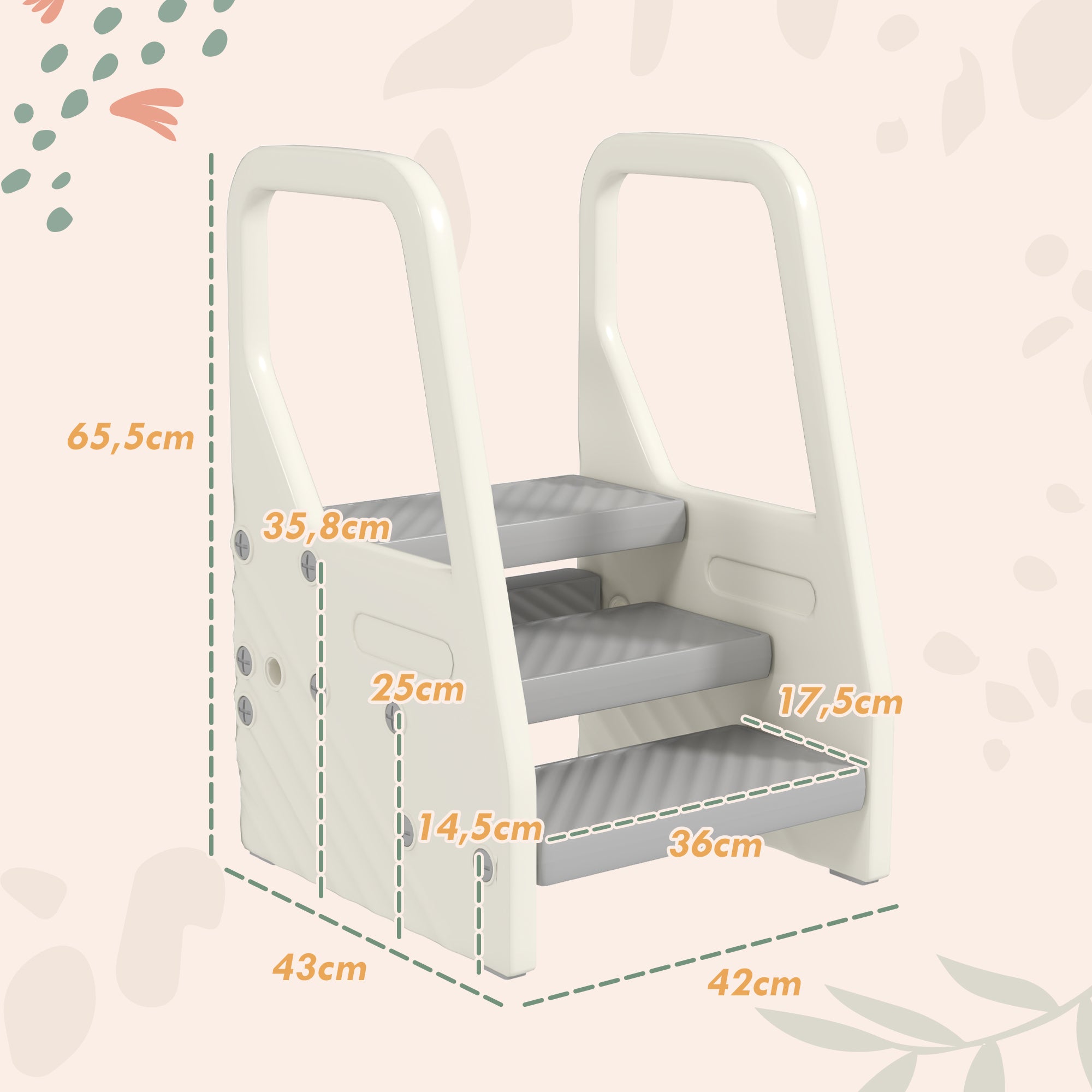 Step Stool with 3 Steps, Children's Stool Height Adjustable for Bathroom, Step Stool with Anti-Slip, Step Stool for Kids 2-5 Years, up to 30 kg Capacity, for Bathroom, Kitchen, Nursery, Gray