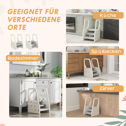 Step Stool with 3 Steps, Children's Stool Height Adjustable for Bathroom, Step Stool with Anti-Slip, Step Stool for Kids 2-5 Years, up to 30 kg Capacity, for Bathroom, Kitchen, Nursery, Gray