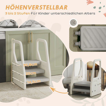 Step Stool with 3 Steps, Children's Stool Height Adjustable for Bathroom, Step Stool with Anti-Slip, Step Stool for Kids 2-5 Years, up to 30 kg Capacity, for Bathroom, Kitchen, Nursery, Gray