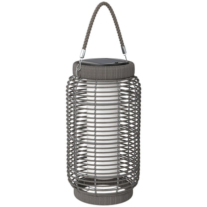 Solar Outdoor Lamp Garden Floor Lamp with PE Wicker Resin LED Garden Light Steel Automatic On/Off Switch Ø18 x 37 cm Grey
