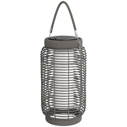 Solar Outdoor Lamp Garden Floor Lamp with PE Wicker Resin LED Garden Light Steel Automatic On/Off Switch Ø18 x 37 cm Grey