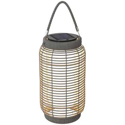 Solar Outdoor Lamp Garden Floor Lamp with PE Wicker Resin LED Garden Light Steel Automatic On/Off Switch Ø18 x 37 cm Grey