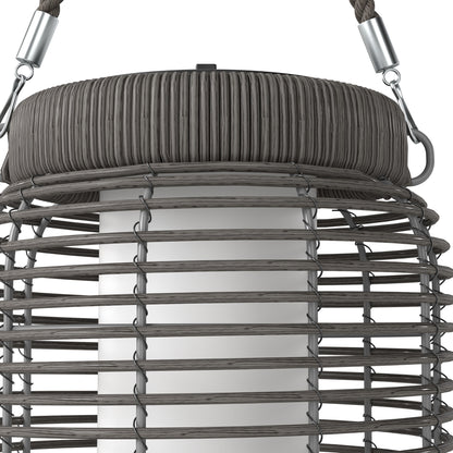 Solar Outdoor Lamp Garden Floor Lamp with PE Wicker Resin LED Garden Light Steel Automatic On/Off Switch Ø18 x 37 cm Grey