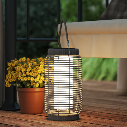 Solar Outdoor Lamp Garden Floor Lamp with PE Wicker Resin LED Garden Light Steel Automatic On/Off Switch Ø18 x 37 cm Grey